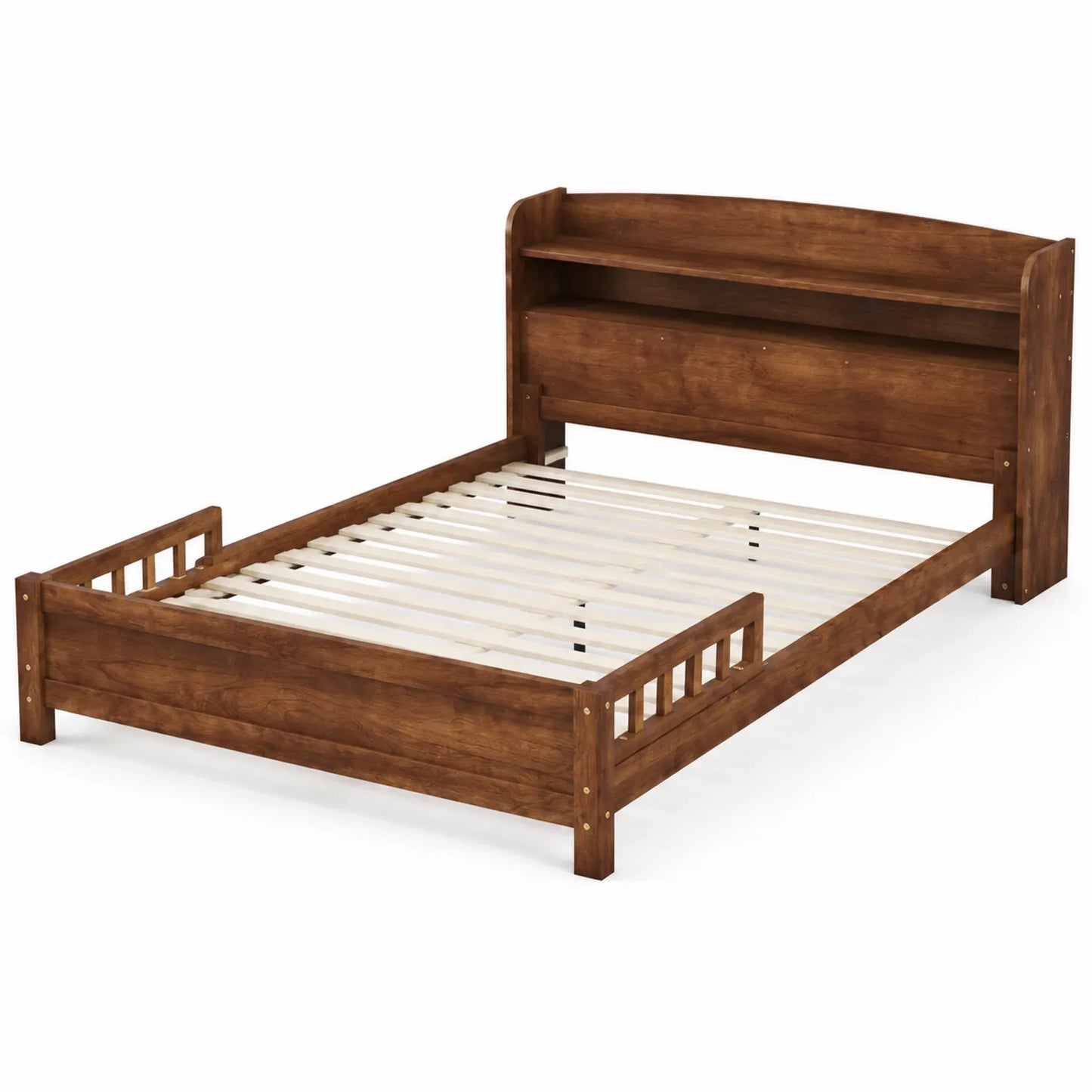 Einzelbett aus Massivholz mit Regal Kopfteil 200x90 cm Braun