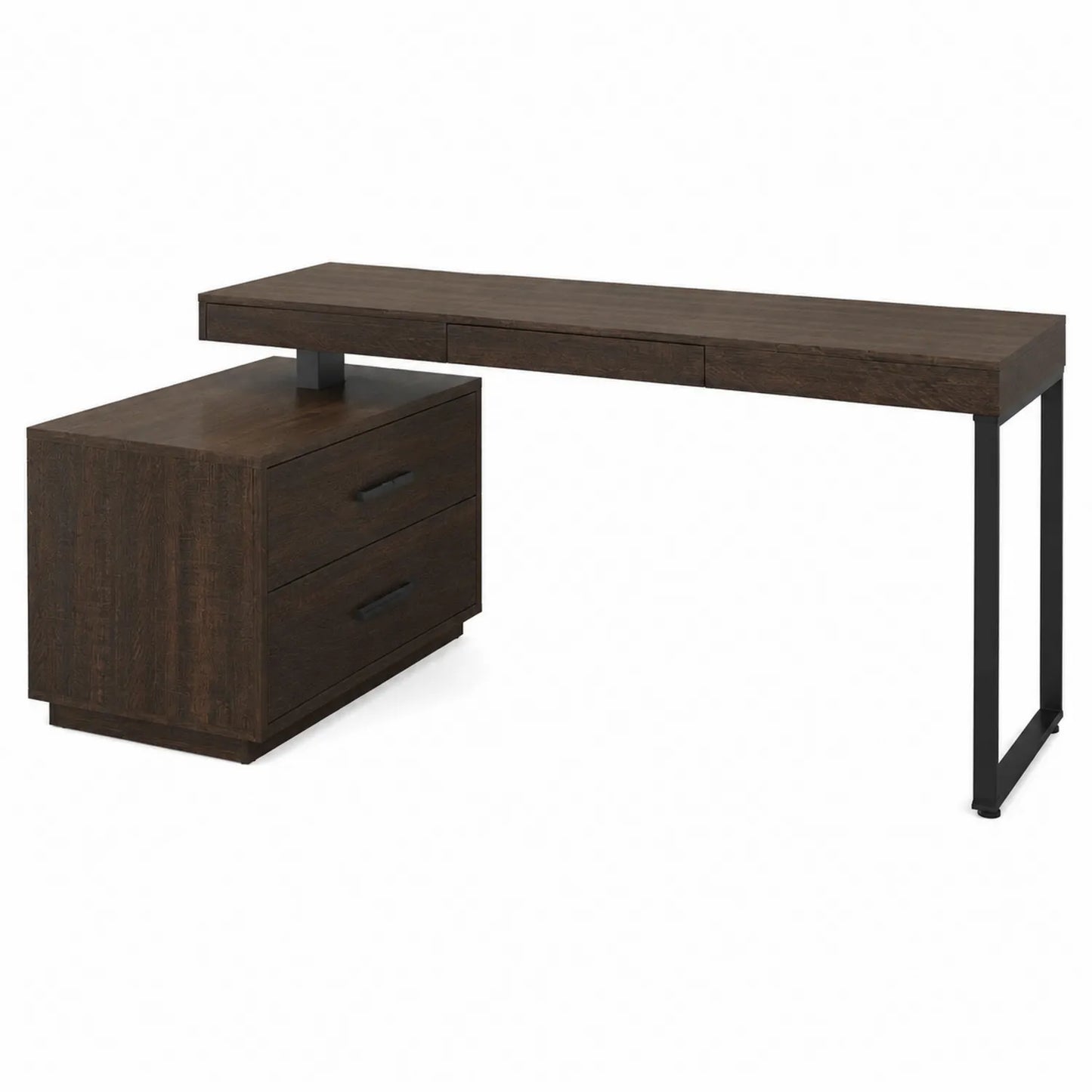 Eckschreibtisch Dunkelbraun aus Holzwerkstoff und Metall, 140x60x75cm