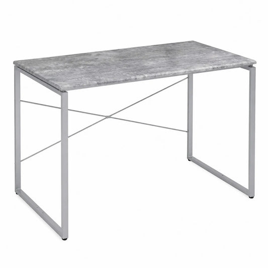 Schreibtisch MDF Marmoroptik Grau mit Metallgestell