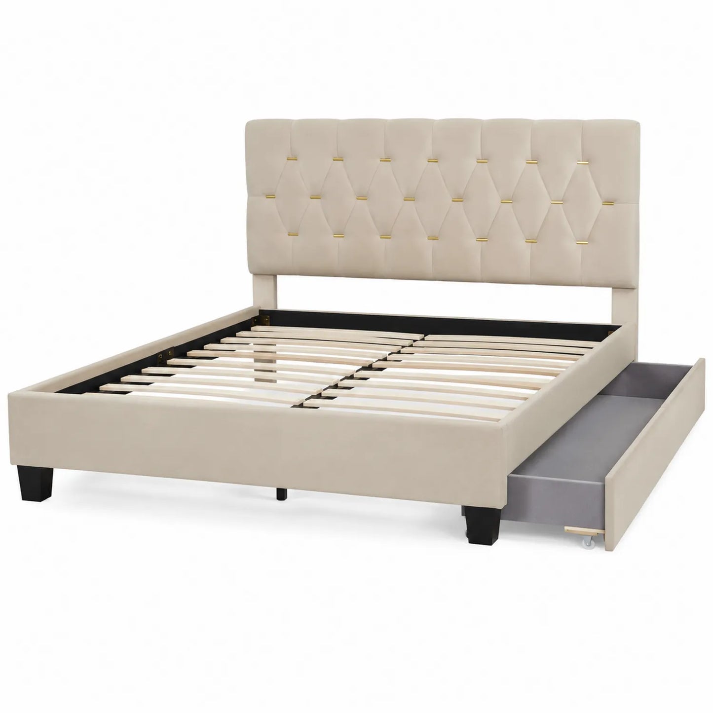 Polsterbett mit Schublade 160x200 cm Beige Holzrahmen