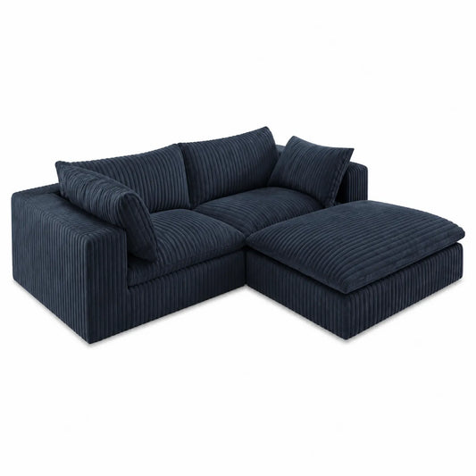 Ecksofa mit Ottomane Cord Dunkelblau