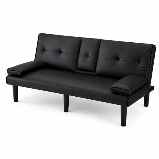 3-Sitzer Schlafsofa Schwarz Kunstleder
