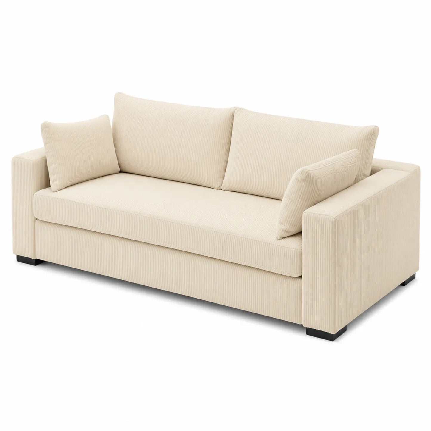 Cord Sofa 3-Sitzer mit Kissen Beige 210cm
