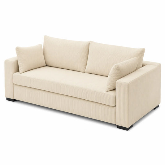 Cord Sofa 3-Sitzer mit Kissen Beige 210cm